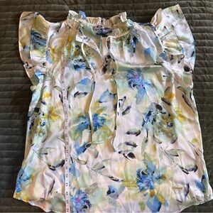 Anne Klein Floral Ruffle Sleeve Top